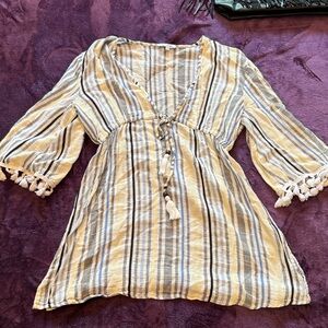 Blue Island Yellow and Gray Striped Swim Coverup